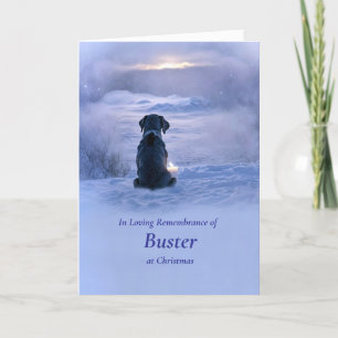 Carte Noël en souvenir du chien bien-aimé avec neige
