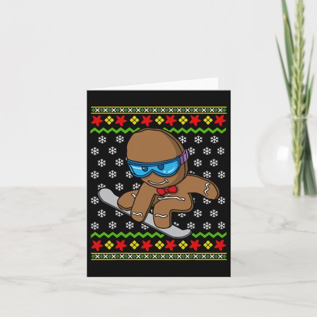 Carte Noël Enfants Pain d'épice Homme Snowboard Snowbo (Devant)