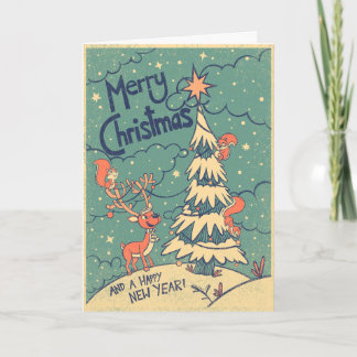 Carte Noël et Étoiles - Style Rétro de Noël