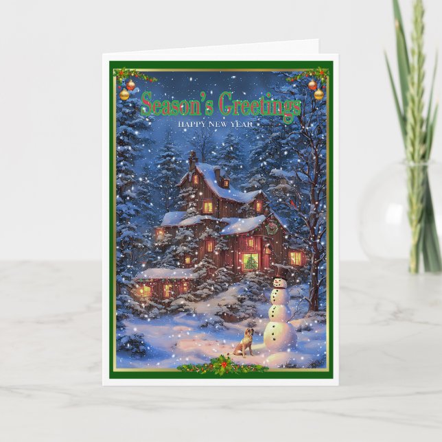 Carte Noël et le chien et le bonhomme de neige (Devant)