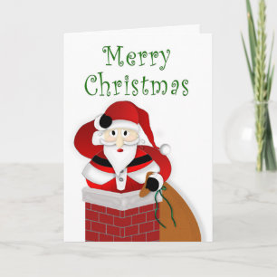 Carte Noël, Fat Père Noël Essayer de descendre Chimney