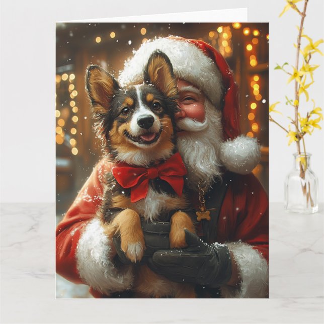 Carte Noël festif de Kelpie Santa Claus en Australie (Fleur jaune)