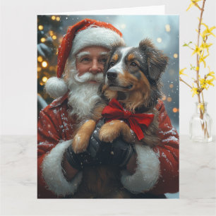 Carte Noël festif du berger australien Père Noël
