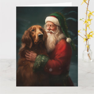 Carte Noël festif du Père Noël de l'Irish Red Setter