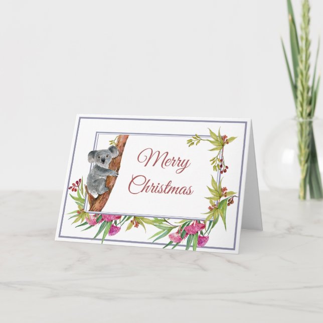Carte Noël Fête Koala Eucalyptus Arbre Floral (Devant)