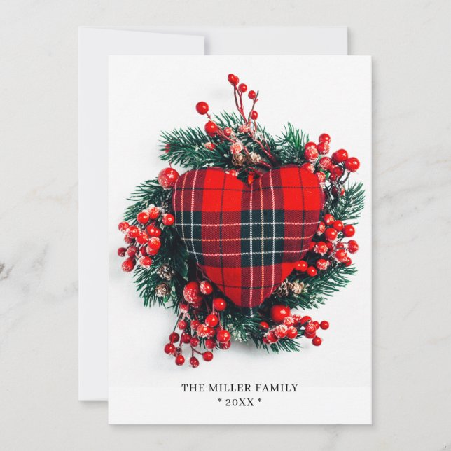 Carte Noël Fêtes Rouge Tartan Heart Photo (Devant)