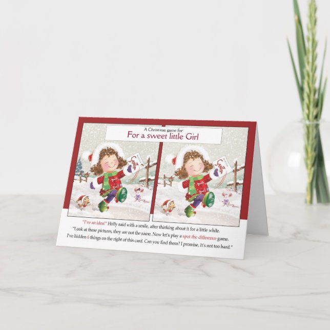 Carte Noël, Fille. Repérer la différence, Activité (Devant)