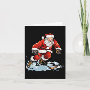 Carte Noël Fun Père Noël Jouer Hockey sur glace Noël