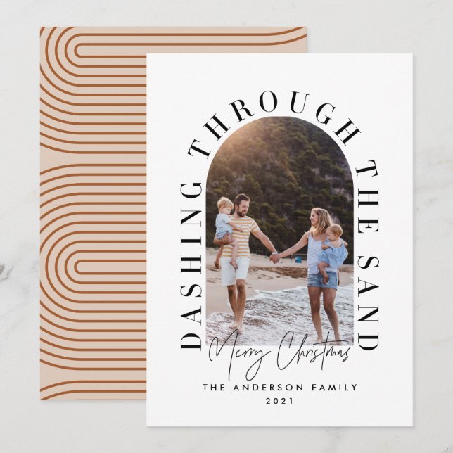 Carte Noël géo moderne en dashant à travers le sable (Devant / Derrière)