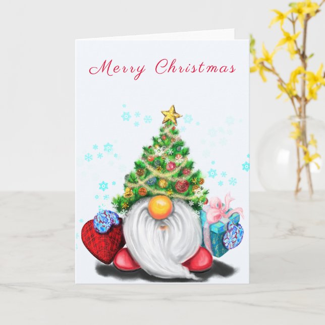 Carte Noël Gnome mignonne (Fleur jaune)
