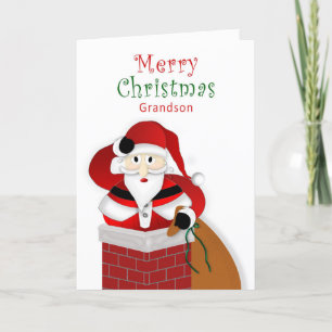 Carte Noël, Grand-fils, Gros Père Noël à Chimney