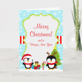 Carte Noël hiver mignonne pingouins Joyeux Noël
