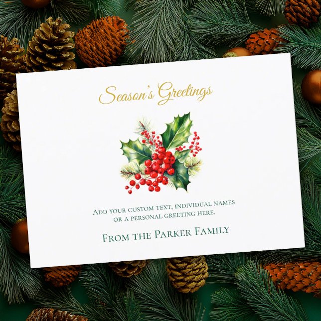 Carte Noël Holly Watercolor (Créateur téléchargé)