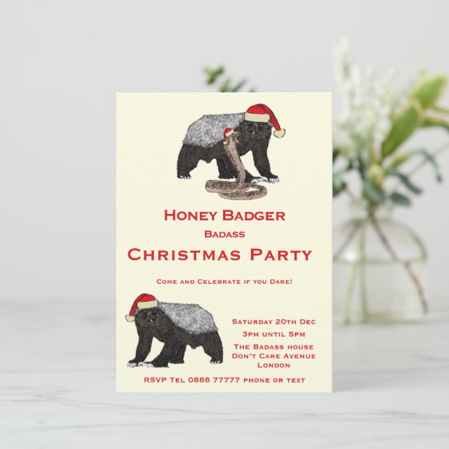 Carte Noël Honey Badger Funny Festive Badass Party (Debout devant)