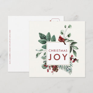 Carte Noël Joie Cardinal avec baies et timbre d'oiseaux