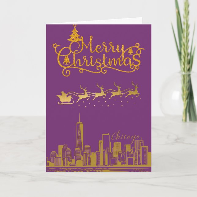 Carte Noël Joyeux à Chicago Skyline (Devant)
