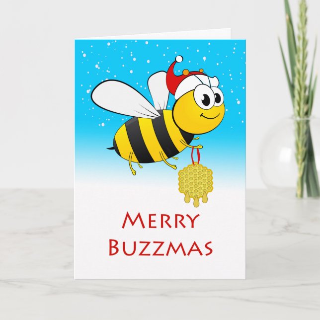 Carte Noël Joyeux Buzzmas Abeille avec ornement de miel (Devant)