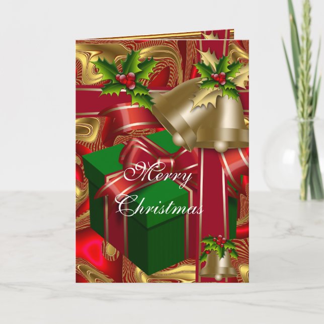 Carte Noël Joyeux Noël Rouge Or Vert (Devant)