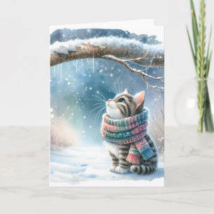 Carte Noël Kitty porte une écharpe d'hiver