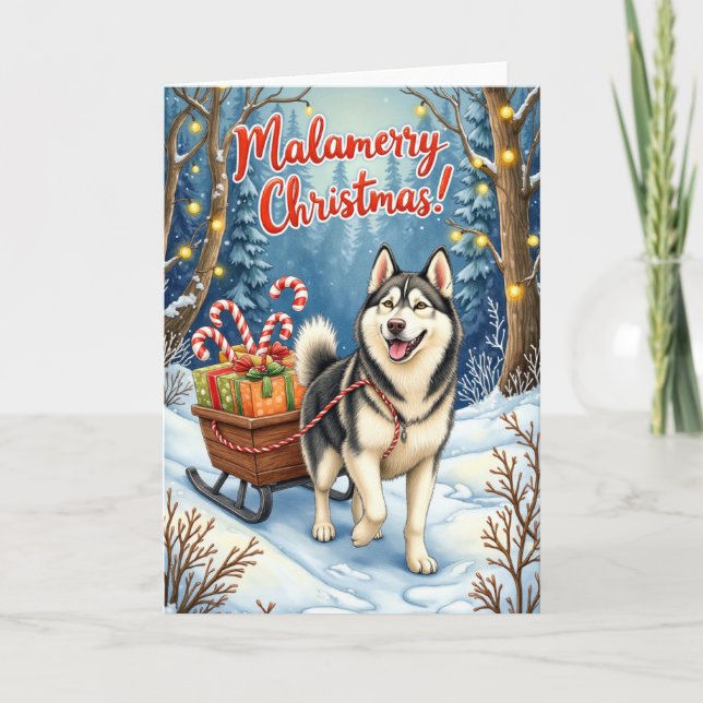 Carte Noël Malamerry - Vacances Malamute en Alaska (Devant)