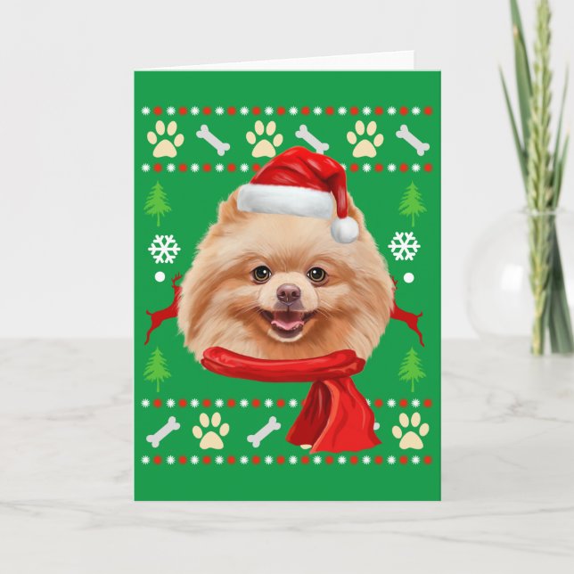 Carte Noël moche de Chien de Poméranie (Devant)