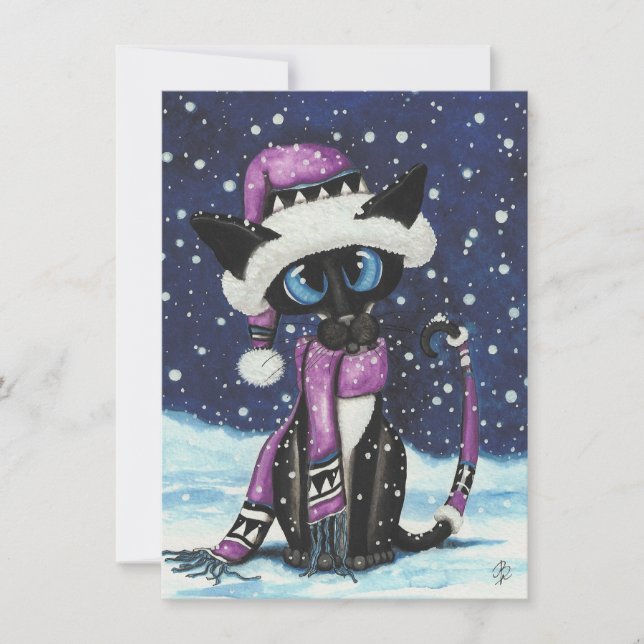 Carte Noël Neige Siamese Chat hiver (Devant)