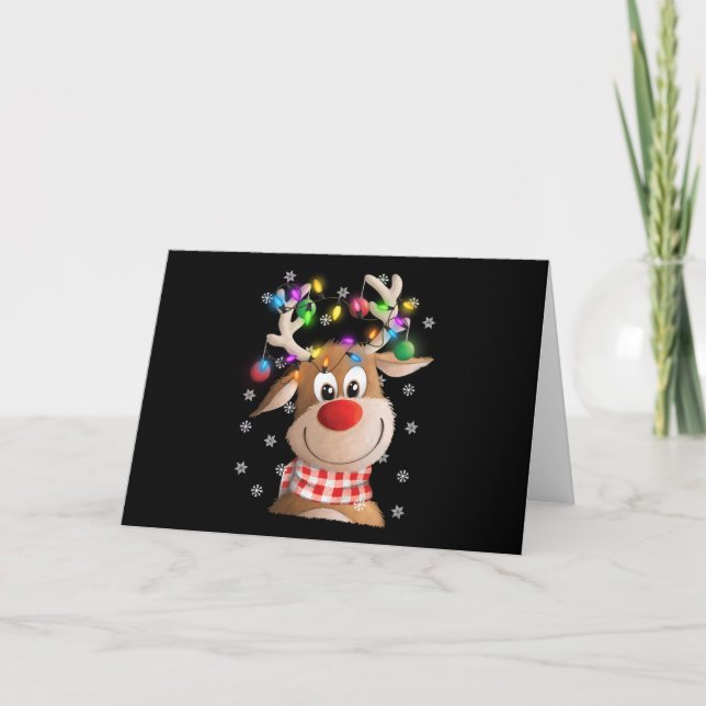 Carte Noël Noël Noël Reindeer Feux de Noël famille (Devant)