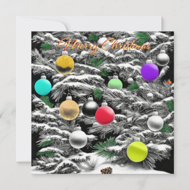 Carte  Noël noir et blanc et couleurs (Devant)