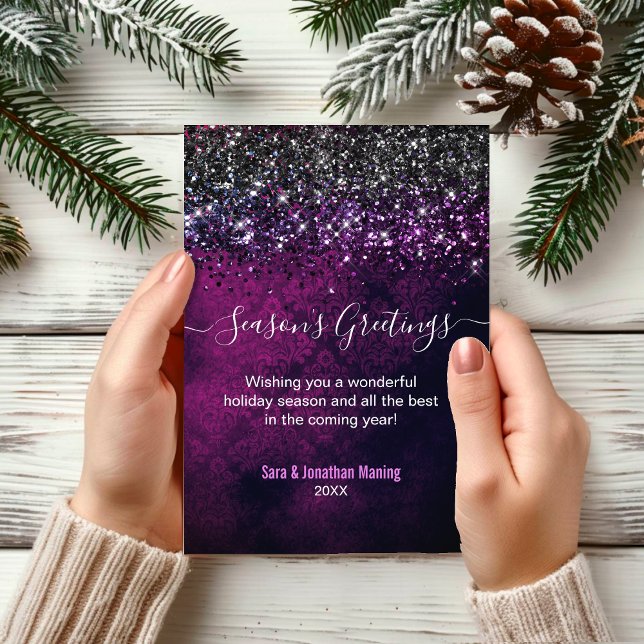 Carte Noël Nouvel an violet noir gouttes de parties scin (Créateur téléchargé)