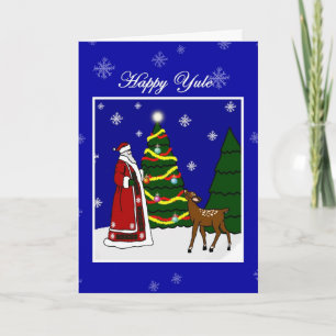 Carte Noël païen Père Noël de solstice d'hiver, arbre et