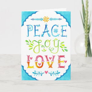 Carte Noël Paix Joie Amour en Aquarelle Typographie