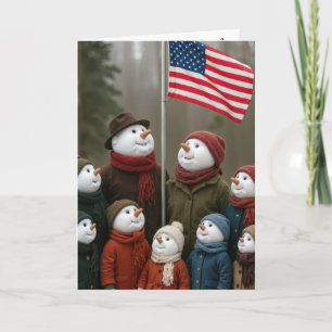 Carte Noël Patriotique Neige Famille Avec Drapeau Améric