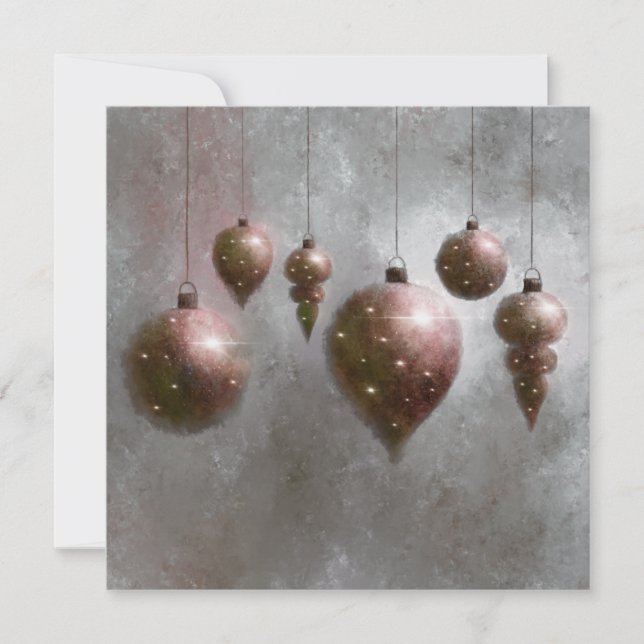 Carte Noël pendaison cuivre argent Baubles Flat Card (Devant)
