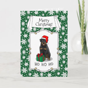 Carte Noël Père Noël Casquette Rottweiler Chien Drôle