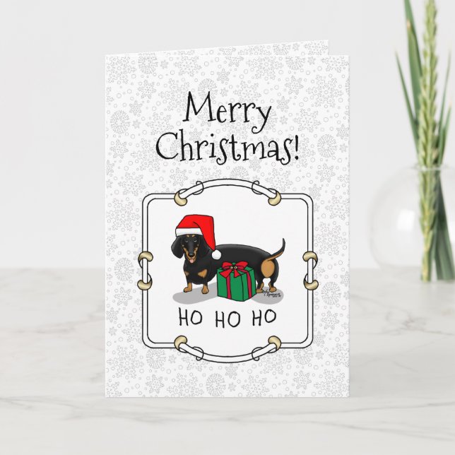 Carte Noël Père Noël Dachshund (S noir & tan) Drôle (Devant)