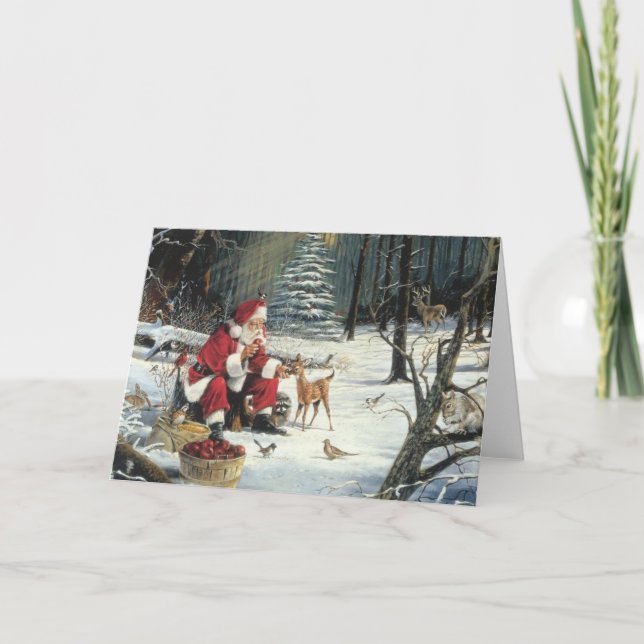 Carte Noël Père Noël Deer Faune Noël (Devant)