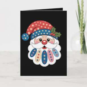 Carte Noël Père Noël Patchwork Flocon de neige Houx Hive