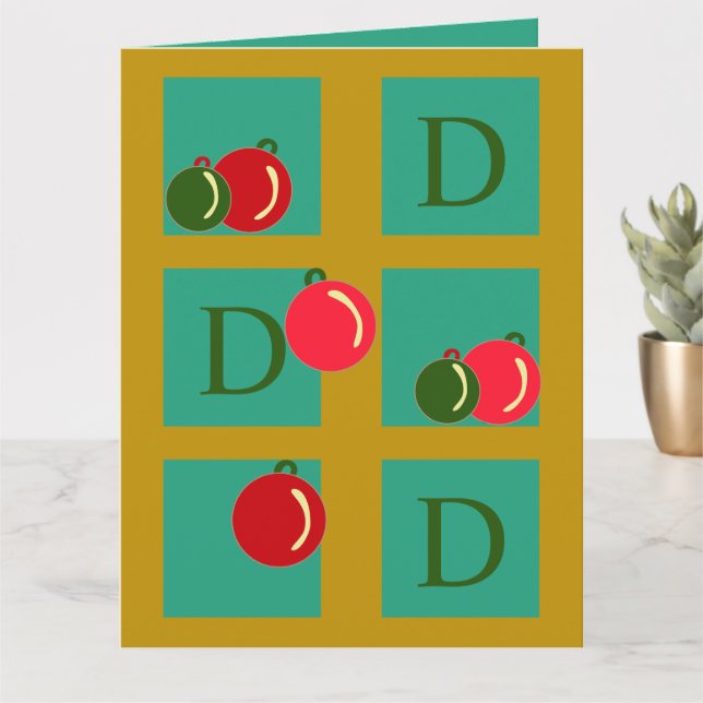 Carte Noël personnalisé Rouge, Vert, Or Ornements (Petite plante)