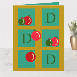 Carte Noël personnalisé Rouge, Vert, Or Ornements