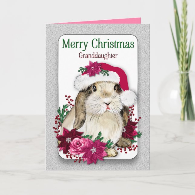 Carte Noël Petite-fille Bunny portant un Casquette de Sa (Devant)