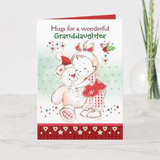 Carte Noël, Petite-fille, Mignonne Bébée Fille & Teddy
