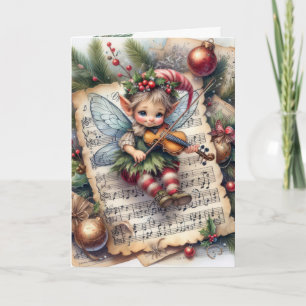 Carte Noël Pixie Fairy Jouer un violon
