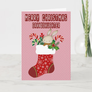 Carte Noël pour la chaussette de petite-fille avec lapin