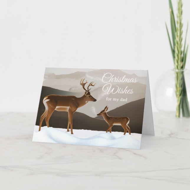 Carte Noël pour Papa Deer dans un paysage hivernal (Devant)