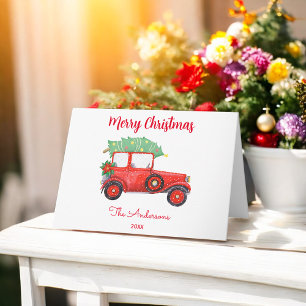 Carte Noël Red Truck Photo Holiday