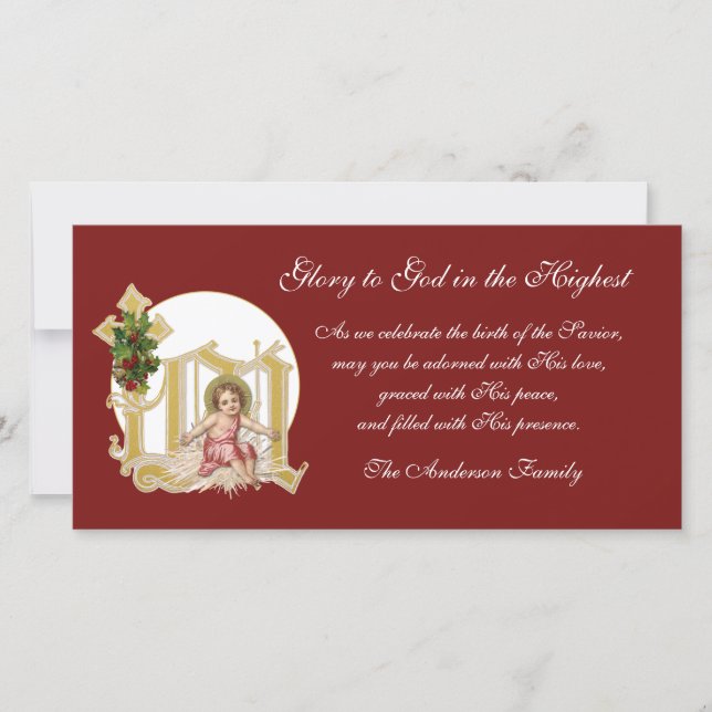 Carte Noël Religieux Bébé Jésus Croix Florale (Devant)