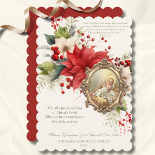 Carte Noël religieux Poinsettia Baby Jesus