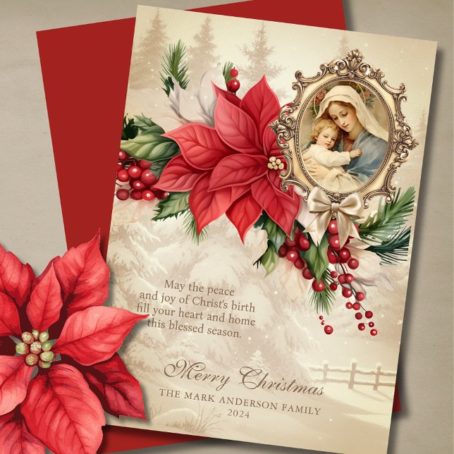 Carte Noël religieux Poinsettia Marie & Jésus (Créateur téléchargé)