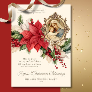 Carte Noël religieux Poinsettia Marie & Jésus
