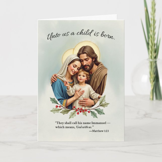 Carte Noël Religieux Sainte Famille Dieu Avec Nous (Devant)